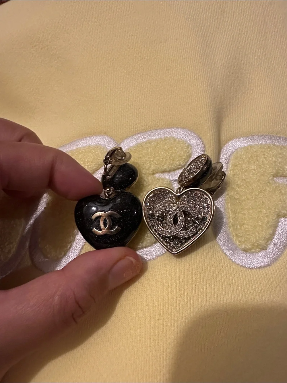 CHANEL Gold-Tone Crystal Heart Drop Earrings with CC Motif